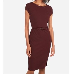 Express wine color short sleeve belted pencil dress